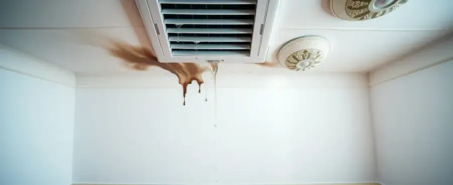 Stained water dripping from an AC supply vent in a Fontana ceiling